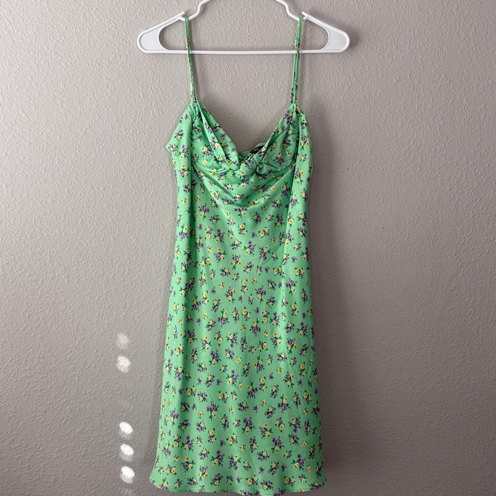 Zara green floral mini dress